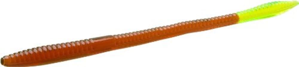 Zoom Trick Worm 20-Pack | Motor Oil Chartreuse 6.75" Soft Plastic Bait for Bass Fishing