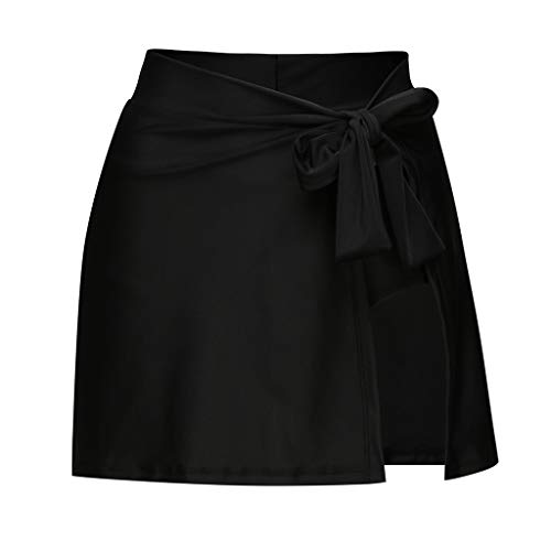 ANJUNIE Women's Lace up Sandbar Swim Skort Skirt Bikini Bottom Bowknot Side Swimsuit with Brief(Black,M)