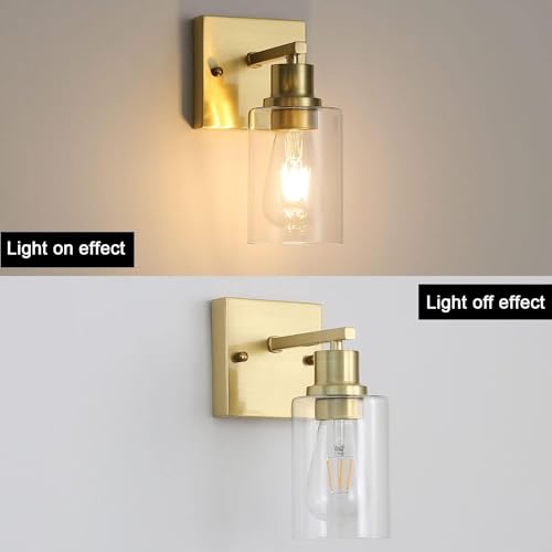 Redare Wall Lamps Set of 2,Wall Sconces Lighting,Bathroom lights,Wall Light Indoor,Matte Gold Vanity Lights with Clear Glass Shade,Modern Wall Led Lamp for Hallway,Bathroom,Bedroom (Gold, Set of 2)