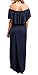 OYANUS Womens Off The Shoulder Ruffles Pockets Dress Side Split Maxi Dresses Navy L