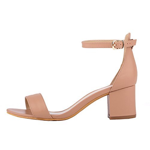 Women s Heeled Sandals Ankle Strap Chunky High Heels 5CM Open Toe Low Sandals Bridal Party Shoes Nude Size 8
