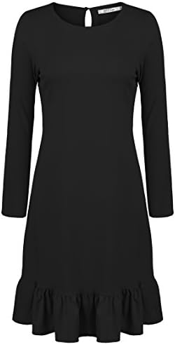 Meaneor Women Ruffles Hem Loose Solid Shift Dress Black Medium