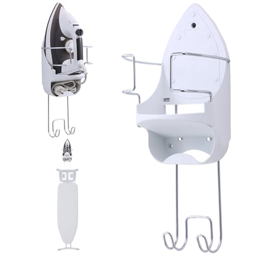 Ironing Board Holder Wall Mount Universal Iron Holder Heavy Duty Ironing Board Hanger Foldable Heat Resistant Ironing Board Holder for Home, White, Iron Holder