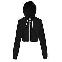 Awdis Just Hoods Womens/Ladies Girlie Cropped Full Zip Hoodie Jacket (M) (Jet Black)