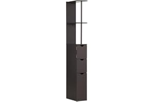 WEI WEI GLOBAL Tall Bathroom Storage Cabinet - Slim Bathroom Floor Cabinet - Bathroom Organizers and Storage - Freestanding Linen Storage Tower - 2 Open Shelves, 1 Cabinet, 2 Drawers - Anti-Tipping Design - Black