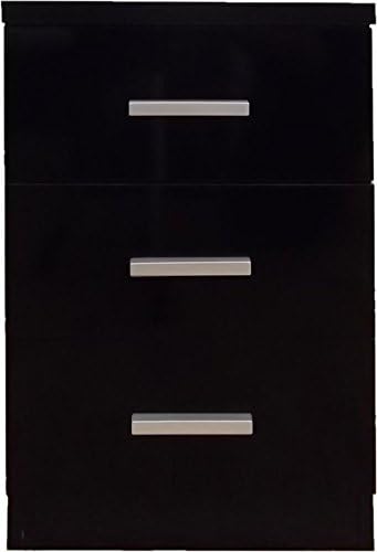 Torino Modern Style 3 Drawer Bedside Table with Metal Drawer Runners (Silver plastic handles, High gloss finish ) (Black Oak / Gloss Black)