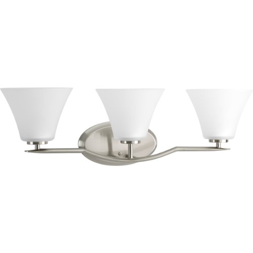 Progress Lighting P2006-09 Bravo Collection Etched Glass Modern Bath Vanity Light, 3-Light, Brushed Nickel