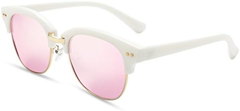 BLUEKIKI YEUX Semi Rimless Polarized Sunglasses Men Women Retro Eyewear (Pink, 51)
