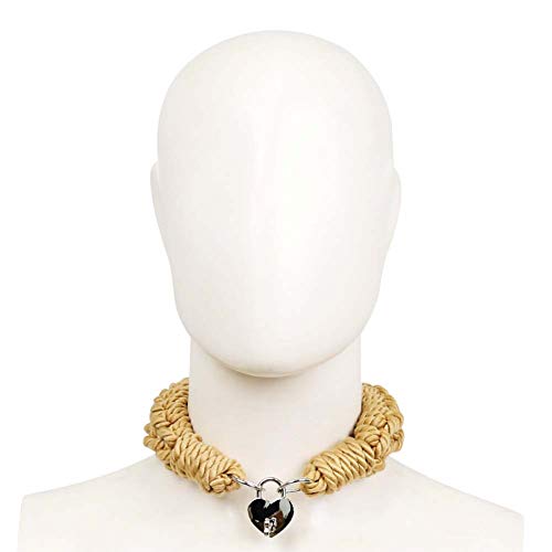 BDSM Sex Neck Collar with Heart Lock Workers Tied Rope Braided, BDSM Bondage Sex Toys for Female, Dog Slave Toys Sex Choker,Picture