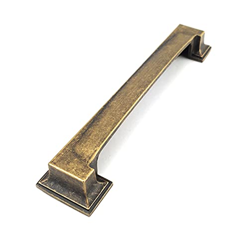 French Furniture Fittings Set of 4 Art Deco Kitchen Cabinet Square Cup Handles 2 Sizes, Cup Handles for Kitchen Cupboard Doors and Drawers, Deep Antique Brass (Distance Between fixings 128 or 160mm)