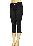 LnLClothing Junior's Solid Color Light Weight Stretch 5 Pocket Capri (13, Black001)