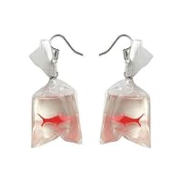 Gbell Women Girls Personality Goldfish Water Bag Dangle Hook Earrings Charm - Large Funny Clear Red Goldfish Ladies Female Jewelry Earrings Gifts (Red)