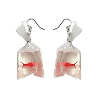 Gbell Women Girls Personality Goldfish Water Bag Dangle Hook Earrings Charm - Large Funny Clear Red Goldfish Ladies Female Jewelry Earrings Gifts (Red)