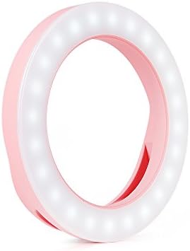 Amobios - Pink Rechargeable Selfie LED Ring Light Portrait Shooting 3 Level Brightness Adjusting 30% Longer Battery Life for Cellphone iPhone 6 6s 7 Plus Samsung Glaxay S6 S7 Edge Note 5