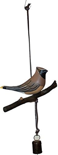 CEDAR WAXWING BIRD HANGING BELL MOBILE CHIME