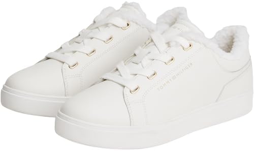 Donna Sneakers con Suola Preformata Casual con Pelliccia Peluche, Bianco (Ecru), 37