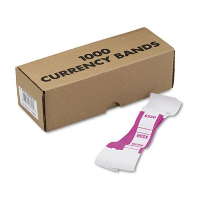 Self-Adhesive Currency Straps, Pink, $250 in Dollar Bills, 1000 Bands/Pack, Sold as 1000 Each