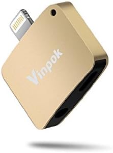 iPhone 7 Splitter, Vinpok Lightning to 3.5mm AUX Headphone Jack Adapter for iPhone 7 / 7 Plus, Lightning Splitter Audio &amp; Charge and Sync Data Compatible for iOS 9.2-11 System (Gold)