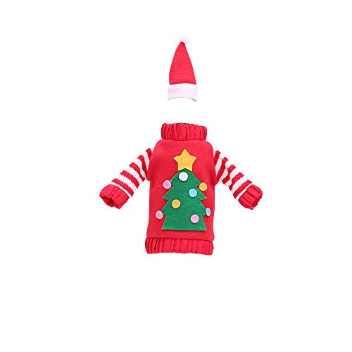Christmas Wine Bottle Cover Handmade Snowman Santa Wine Bottle Sweater for Christmas Party Decorations (Red)