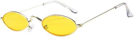 BOLANQ Fashion Mens Womens Retro Small Oval Sunglasses Metal Frame Shades Eyewear (D, Free Size)