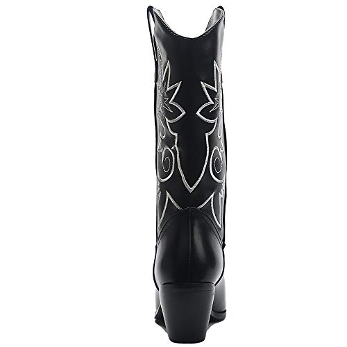 SaraIris Western Boots for Women, Cowboy Cowgirl Pointed Toe Chunky Heel Boots Pull-on Mid Calf Boots for Ladies Knee High Boots