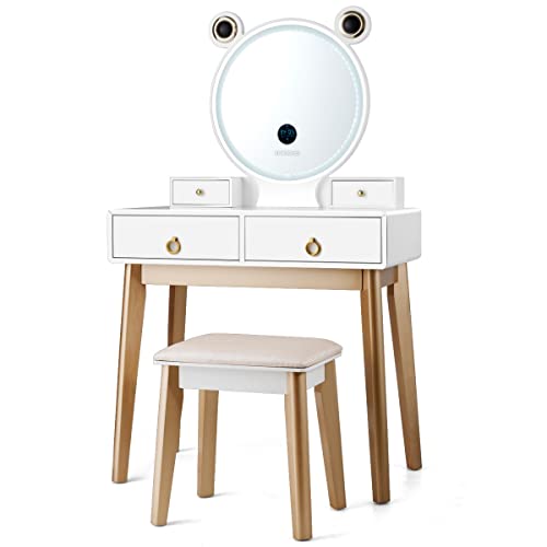 CHARMAID Vanity Set with Lighted Mirror, 3 Color Touch Screen Dimming