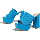 NELSBREXWomen'S Knitted Peep Toe Platform Chunky High Heel Slide Sandals Slip-On Square Open Toe Non-Slip Block High Heeled Backless Sexy Party Dress Mules Slippers for Club Events Prom