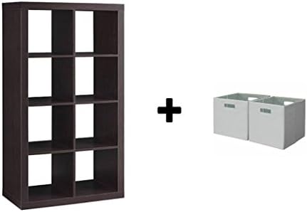 Horizontal/vertical 8 Cube Multiple Storage Organizer in Espresso with Set of 2 Storage Bin in Cream