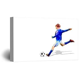 Canvas Wall Art Sports Theme - Boy Runing Kicking The Soccer - Giclee Print Gallery Wrap Modern Home Art Ready to Hang - 12x18 inches