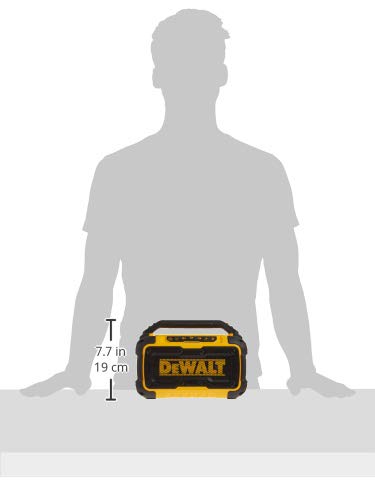 DEWALT 20V MAX BLUETOOTH SPEAKER, 100 FT RANGE, DURABLE FOR JOBSITES, PHONE HOLDER INCLUDED, LASTS 8-10 HOURS WITH SINGLE CHARGE (DCR010)