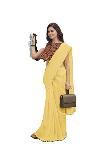 womens plain jute saree with unique lace border concept with designer blouse piece {Madhubani 3}