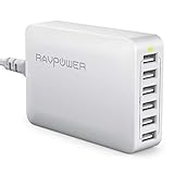 USB Charger RAVPower 60W 12A 6-Port Desktop USB Charging Station with iSmart Multiple Port, Compatible iPhone 11 Pro Max XS Max XR X 8 Plus, Ipad Pro Air Mini, Galaxy S9 Edge, Tablet and More (White)