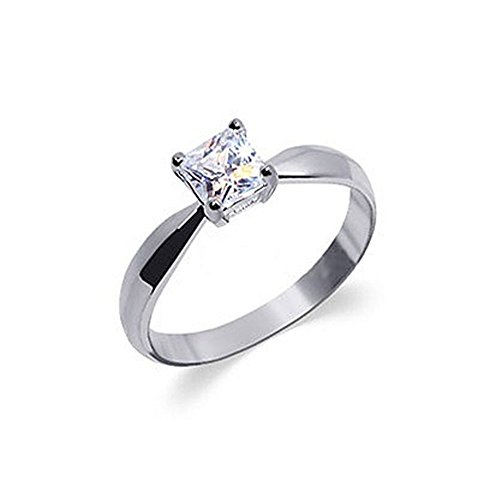 BDRS001 Sterling Silver Princess Cut Clear CZ Solitaire Ring