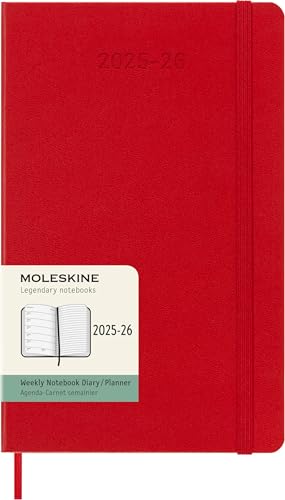 Moleskine Weekly Planner 2025-2026, 18-Month Weekly Planner With Note Space, Hard Cover and Elastic Closure, Large 13 x 21 cm, Colour Scarlet Red
