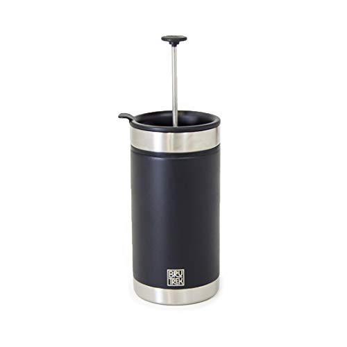 BruTrek Steel Toe French Press Coffee Travel Mug - Bru-Stop Technology No Grinds in Coffee, Obsidian BruTrek Steel Toe French Press Coffee Travel Mug - Bru-Stop Technology No Grinds in Coffee, Obsidian