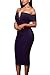 AlvaQ Women's Sexy V Neck Off The Shoulder Evening Bodycon Club Midi Dress