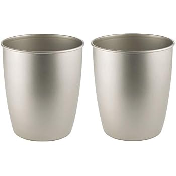 mDesign Round Metal Small Trash Can Wastebasket, Garbage Container Bin for Bathrooms, Powder Rooms, Kitchens, Home Offices - Durable Steel - 2 Pack - Satin