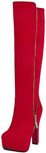 AIYOUMEI Women's Round Toe Thick Heel Zipper Winter Platform Knee High Boots