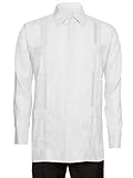 Giovanni Uomo Mens Long Sleeve 100% Linen Guayabera Shirt White Large