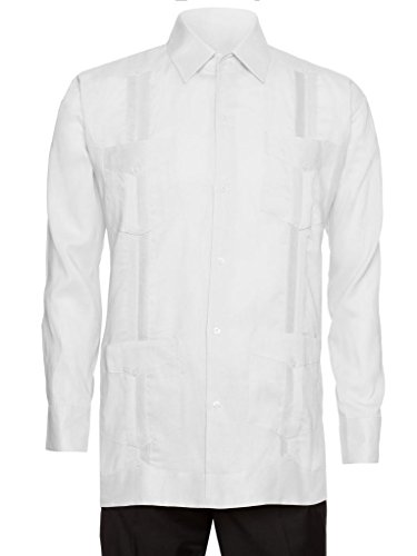 Giovanni Uomo Mens Long Sleeve 100% Linen Guayabera Shirt White Large