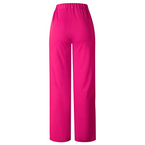 Sunyastor Women Office Casual Wear Comfy Chic Moisture Wicking Wide Leg Palazzo Lounge Pants Straight High Waist Long Pants Hot Pink