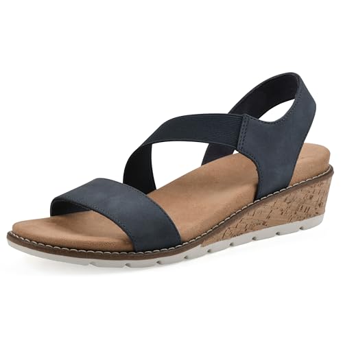CLIFFS BY WHITE MOUNTAIN Women's Tinnley Cork Wedge Sandal, Navy/Nubuck, 7 M