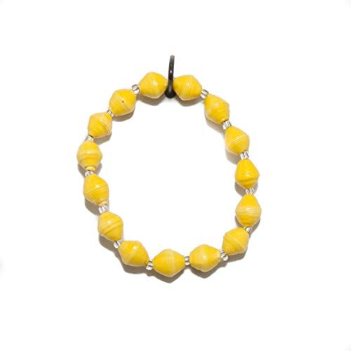 Light Yellow Recycled Paper Bead Bracelet Handmade with Love in Uganda