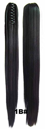 Beauty Wig World Long Straight Clip in Claw Ponytail Pony Tail Hair Extension Synthetic Hairpiece with a jaw/Claw Clip ，Black#1B
