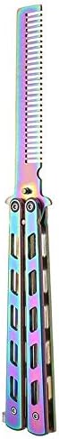 Rainbow Foldable Comb Stainless Steel Practice Training Butterfly Knife Comb Beard & Moustache Styling Tool