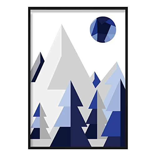 Artze Wall Art Geometric Poly Forest Poster, 30 cm Width x 40 cm Height, Navy Blue/Grey