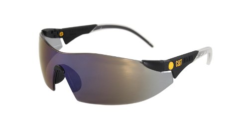 Caterpillar dozer safety glasses, black, blue mirror