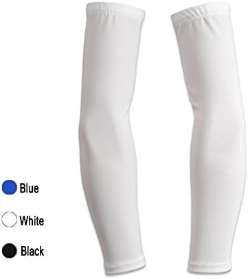 Arm Sleeves - Domilife Compression Arm Sleeve UV Protection Cooler Anti-slip for Men Women Suitable for Cycling Driving Football Basketball Golf Hiking Running Baseball - Black White Blue (1 Pair)