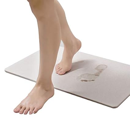 Lukzer 1 Pc Fast Drying Bath Mat (White) 60 x 40 Cm Non Slip Diatomaceous Earth Absorbent Mat