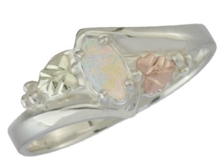 Sterling Silver Black Hills Gold Opal Cabochon Marquise Ring.